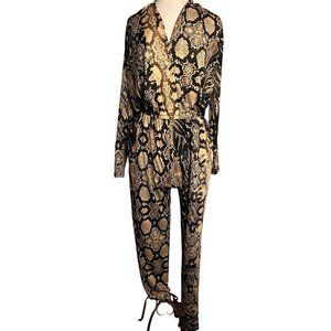 Venus woman’s small snake print romper elastic waist pockets straight leg